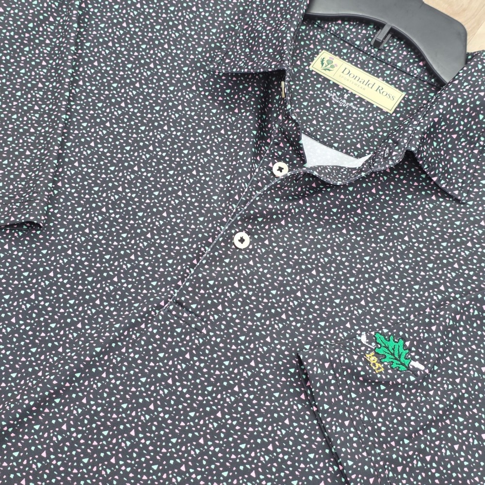 Donald Ross Golf Polo Shirt Confetti Print Oakmont CC Performance Mens M Black M